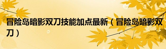 冒险岛095暗影双刀加点
